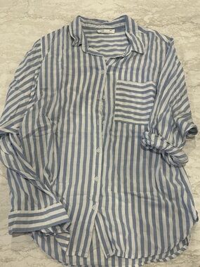 Blue and White Striped Button-Up Shirt